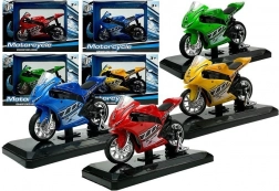 Motocicletta sportiva con suoni 1:18 – modello in metallo su base