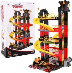 Garage di parcheggio multilivello con ascensore mobile e 10 macchinine da corsa