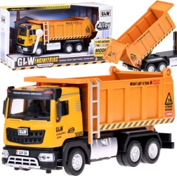 Camion ribaltabile per bambini con luci e suoni, carrozzeria in metallo, pull-back