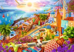 Puzzle TREFL Premium Plus Tea Time – visita a Santorini, 1000 pezzi