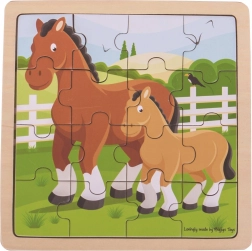 Puzzle in legno con cornice Cavallo con puledrino – BIGJIGS TOYS