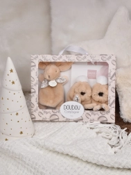 Set regalo Doudou con coniglio beige in peluche e scarpine