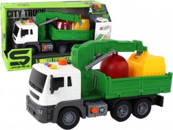 Camion della spazzatura con gru, trazione a retrocarica, suoni, verde 1:16