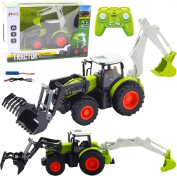 Trattore RC 2 in 1 con benna girevole e escavatore posteriore, 2.4 GHz, scala 1:24