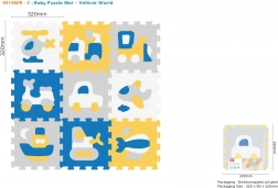 Puzzle tappetino in schiuma con mezzi di trasporto 9 pz, EVA, montaggio 3D per bambini 10m+