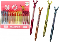 Penna a sfera con cervo e strass, inchiostro blu o nero, punta 0,7 mm