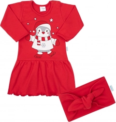 Vestitino da allattamento in cotone con fascia NEW BABY Winter Penguin, tg. 74 (6–9 mesi)