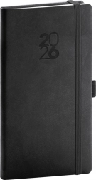 Elegante agenda tascabile nera con elastico e passante per penna Aprint 2026