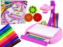 Proiettore rosa da tavolo per bambini per disegno con pennarelli e spazio di archiviazione
