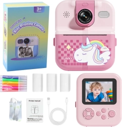 Fotocamera per bambini con stampa istantanea Unicorno rosa