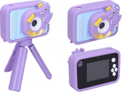 Fotocamera digitale per bambini con custodia in silicone a tema dinosauro e treppiede, 48 MP, video Full HD