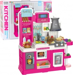 Cucina giocattolo per bambini con ricircolo dell’acqua, vapore e cibo che cambia colore, rosa, 64 pezzi