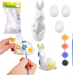 Kit per dipingere decorazioni pasquali in polistirolo Coniglio e 3 uova con colori