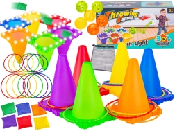Gioco di abilità 3 in 1 – tiro al bersaglio con coni LED, palline, sacchetti e cerchi