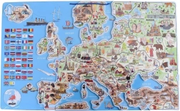 Mappa magnetica di Woody dell'Europa con immagini e gioco di società, 3v1
