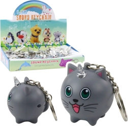 Ciondolo gattina unicorno con corno LED e suono, grigio