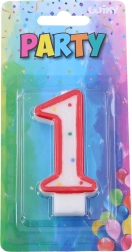 Candela per feste numero 1 rossa a pois