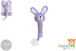Sonaglio e massaggiagengive in peluche con coniglietto 25 cm viola