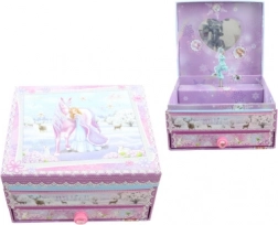 Scatola portagioielli musicale con unicorno e specchietto