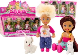 Mini bambola con capelli lunghi e animaletto in abito colorato