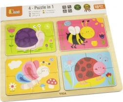 Puzzle in legno con animaletti 4 in 1 di Viga