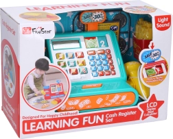 Cassa giocattolo con calcolatrice e accessori