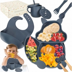 Set pappa in silicone per bambini con motivo scoiattolo, 9 pezzi, blu scuro