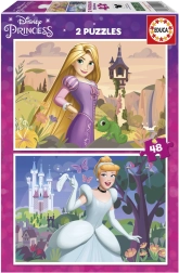 Puzzle DISNEY principesse 2×48 pezzi – Raperonzolo e Cenerentola