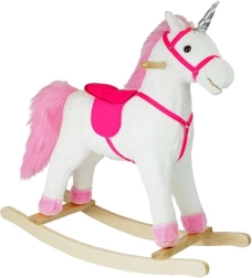 Cavallo a dondolo bianco e rosa con suoni - unicorno 74 cm