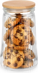 Barattolo in vetro rigato con coperchio in bambù e guarnizione 1 l