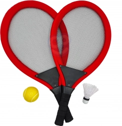 Grandi racchette da tennis e badminton per bambini Woopie con pallina e cestino
