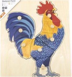 Puzzle montessori in legno gallo con pomelli VIGA
