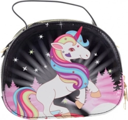 borsetta lucida per bambini con unicorno con zip, nera