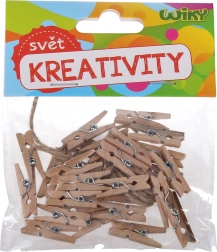 Mollette colorate in legno 3,5 cm con cordicella, 15 pz