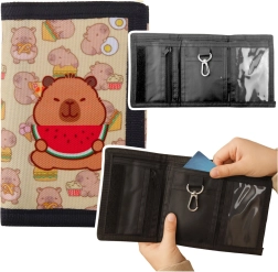 Portafoglio tessile per bambini con chiusura a strappo e moschettone – capibara con anguria