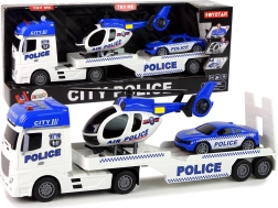 Set poliziesco con camion, auto e elicottero con effetti sonori e luminosi