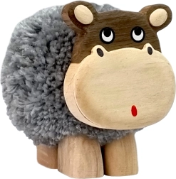 Figura in legno XL Ippopotamo con Pompon