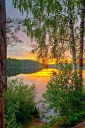 Pittura diamantata Tramonto sul lago 30x40 cm