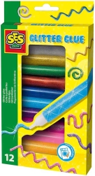 SES Creative colla decorativa glitterata in tubetto, set da 12 colori