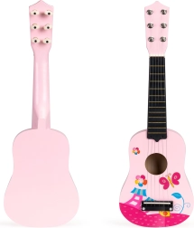 Chitarra in legno rosa per bambini con corde in metallo ECOTOYS