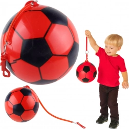 Palla di gomma con motivo da calcio con attacco elastico, rossa, 22 cm