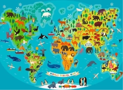 Puzzle Mappa del mondo degli animali selvatici XXL