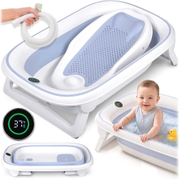 Vaschetta pieghevole per bambini Nukido con termometro e riduttore per neonato bianco-blu
