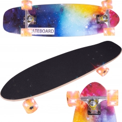 Skateboard con stampa su un lato Rainbow, ruote LED