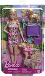 Barbie con cagnolino su sedia a rotelle
