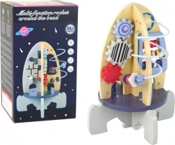 Razzo educativo in legno con labirinto di perline e ingranaggi