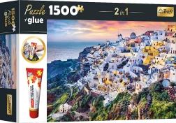 Trefl Set 2v1 Puzzle Magnifica Isola di Santorini Grecia 1500 Pezzi con Colla