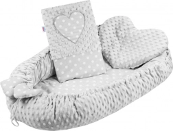 Nido lussuoso per neonati con cuscinetto e copertina NEW BABY Minky cuoricino – grigio