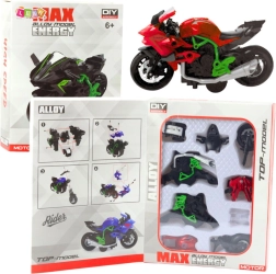 Motocicletta da assemblare 1:14 verde‑rossa modello fai‑da‑te in metallo