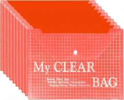 Busta trasparente per documenti con bottone a pressione, rossa, A4, 20 pz